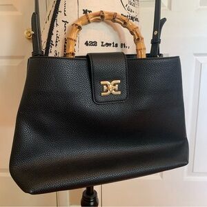 LIKE NEW SAM EDELMAN BLACK LEATHER HANDBAG BAMBOO HANDLE CROSSBODY